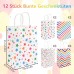 12 Stück Bunte Geschenktüten Kindergeburtstag, 21x15x8 cm Punkte Klein Papiertüten mit Henkel, Regenbogen Geburtstagstüten Kinder Kraftpapier Mitgebsel Tüten für Geburtstag Giveaways Hochzeit Party